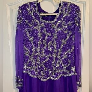Elegant Purple and Silver Long Sleeve Dress